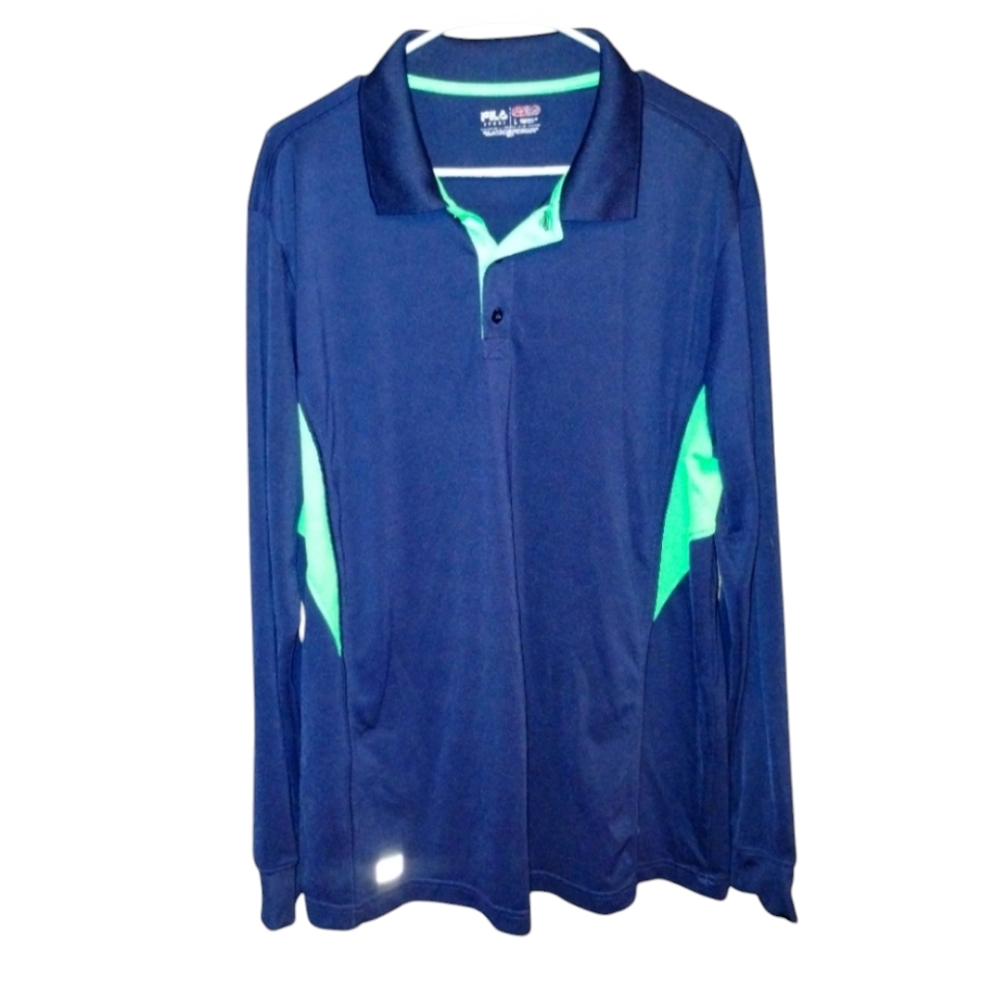 Fila Sport mens workout polo golf shirt, size large, button up collar